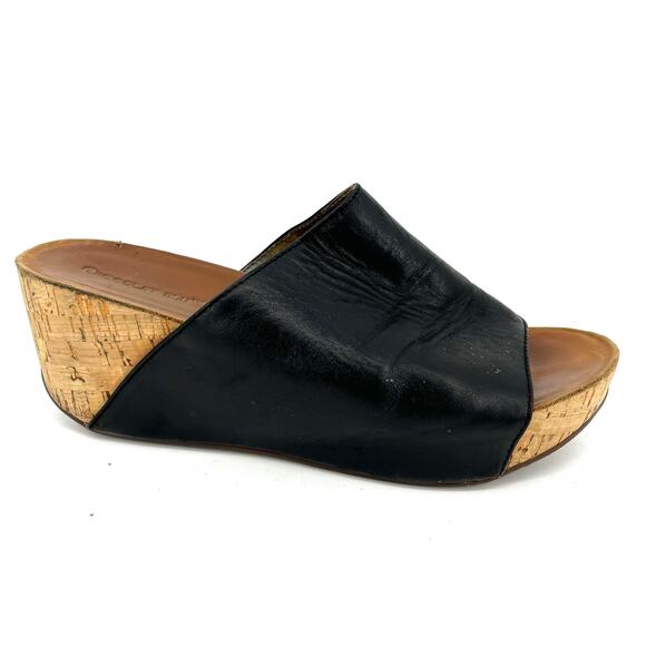 Chocolat Blu Shoes - Chocolat Blu Manny Black Leather Wedge Open Toe Mule Sandals Size 8